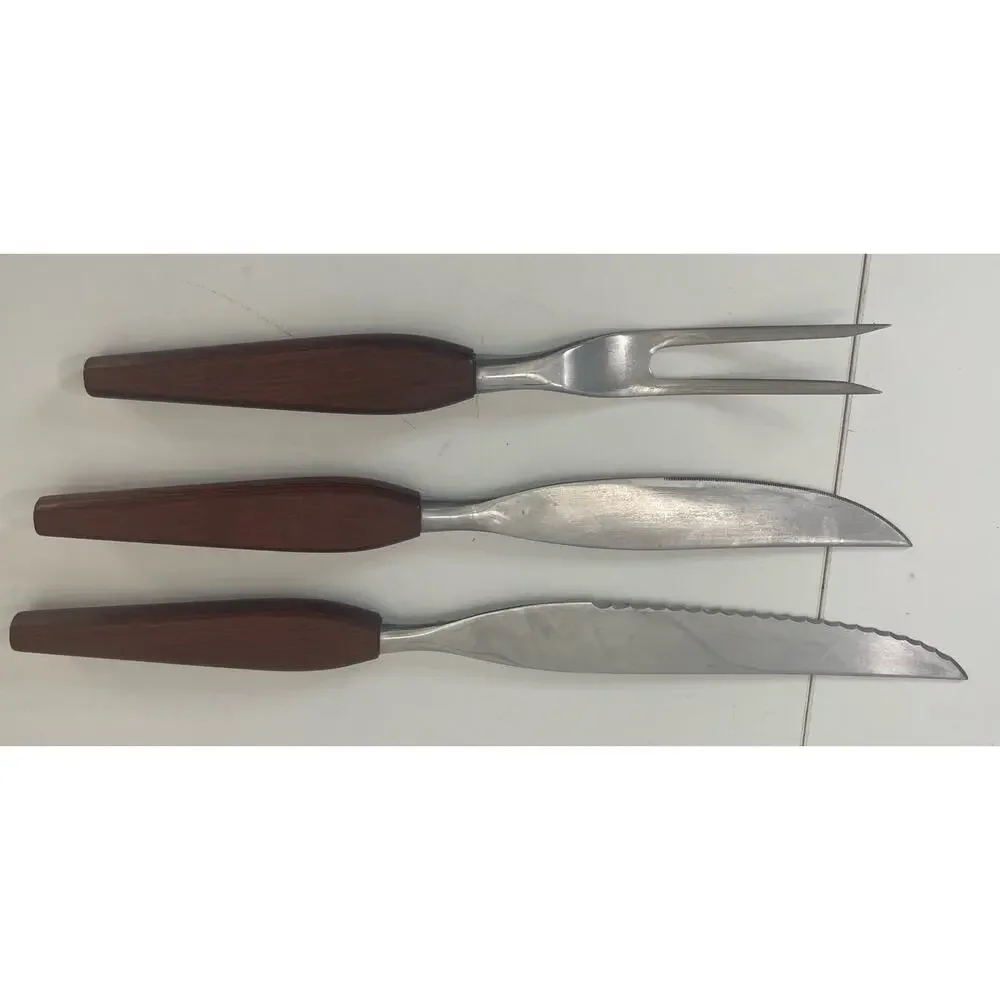 Vintage MCM Town & Country Washington Forge Fleetwood Teak Carving Knife Fork